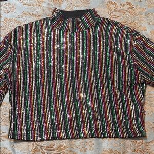 Striped Sequin Mock Neck Top